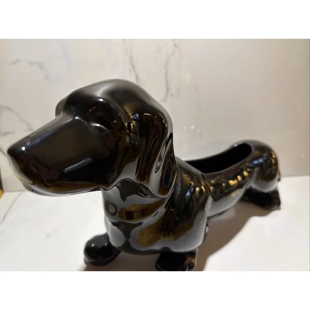 Vintage MCM Dachshund Black Planter